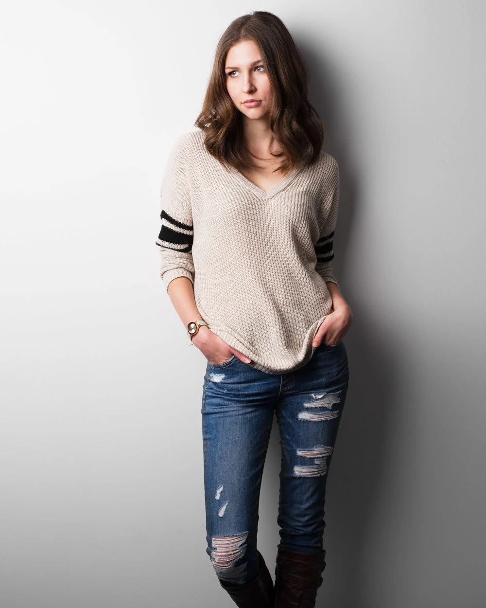 Standing portrait in a white shirt and jeans