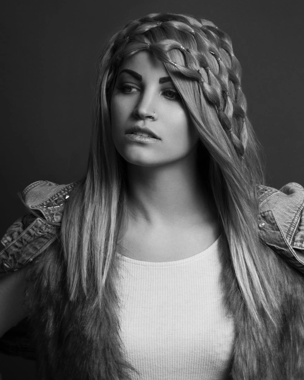 Black and white portrait in a denim jacket