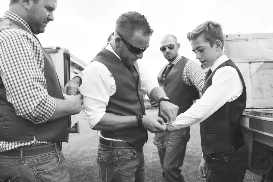 Black and white wedding ceremony photograph